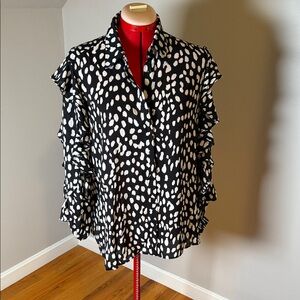 Chico's Black and White Polka Dot Ruffle Blouse